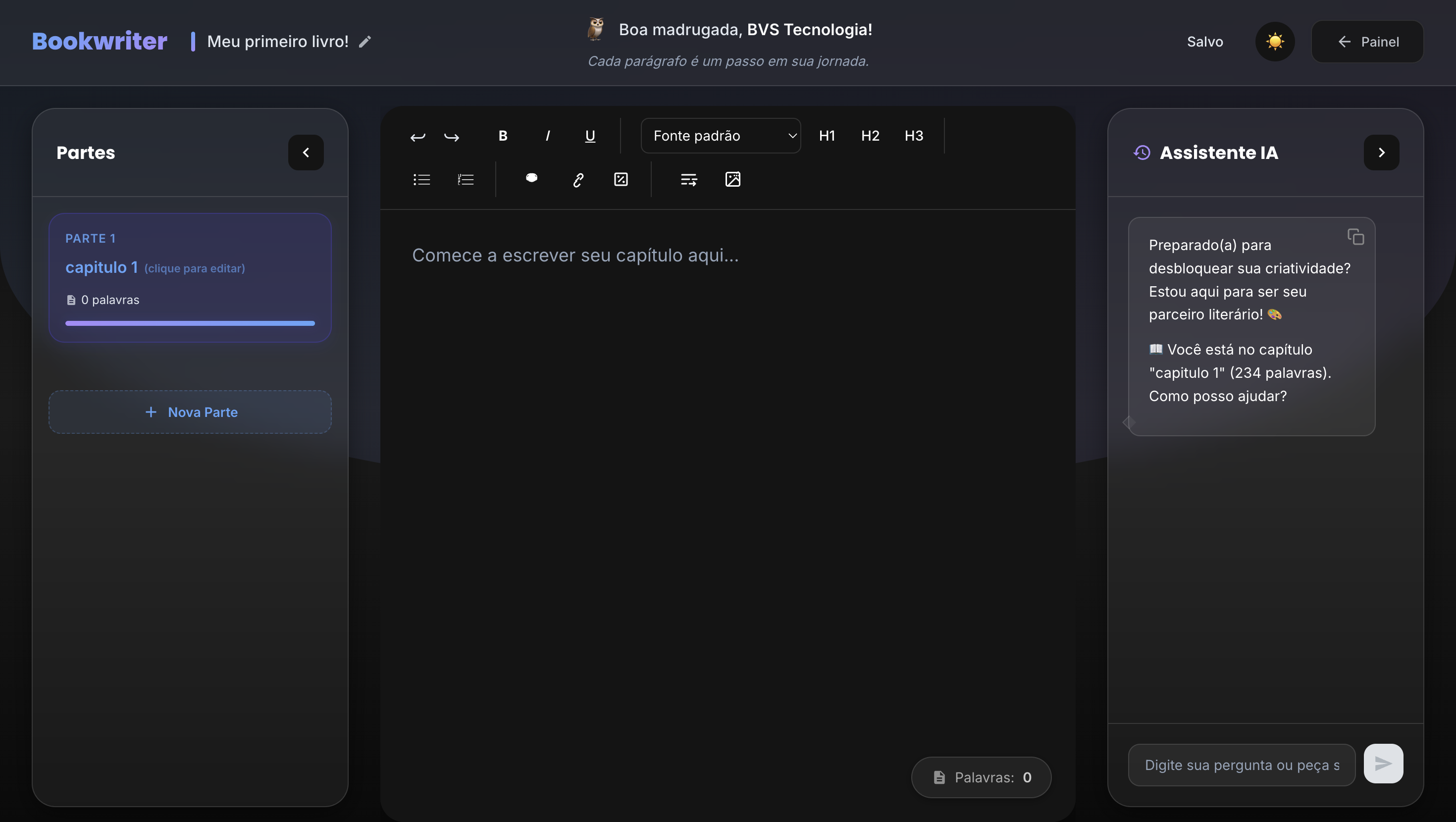 Editor limpo do BookWriter